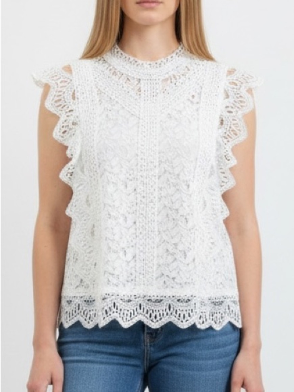 Lulumari White Lace Ruffle Blouse
